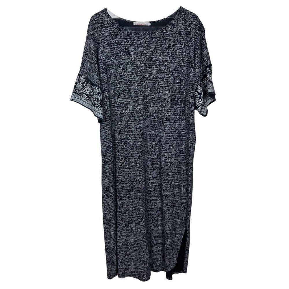 Vintage Carole Hochman Bordeaux Dress Nightgown Medium Black All Over Print